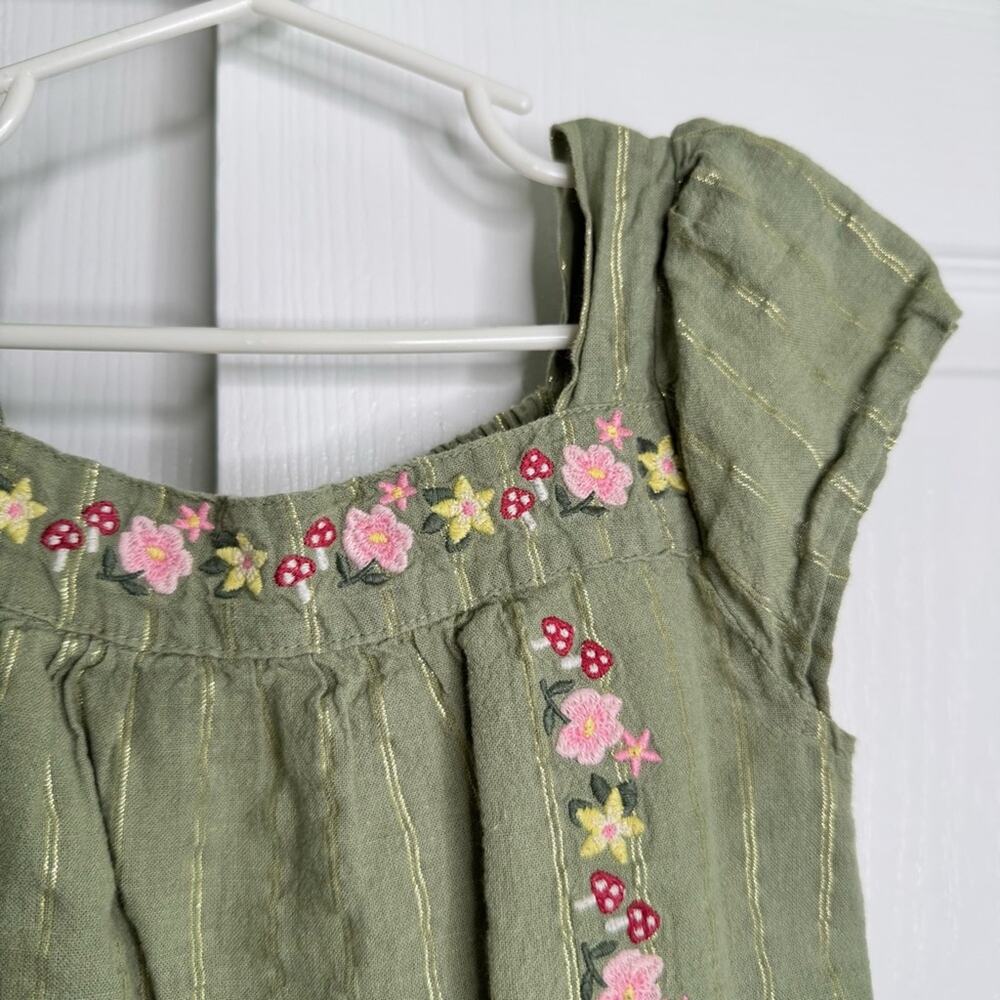 Gymboree Girls Embroidered Floral Dress Fairytale Forest Mushroom Floral Green 6 - Picture 6 of 12